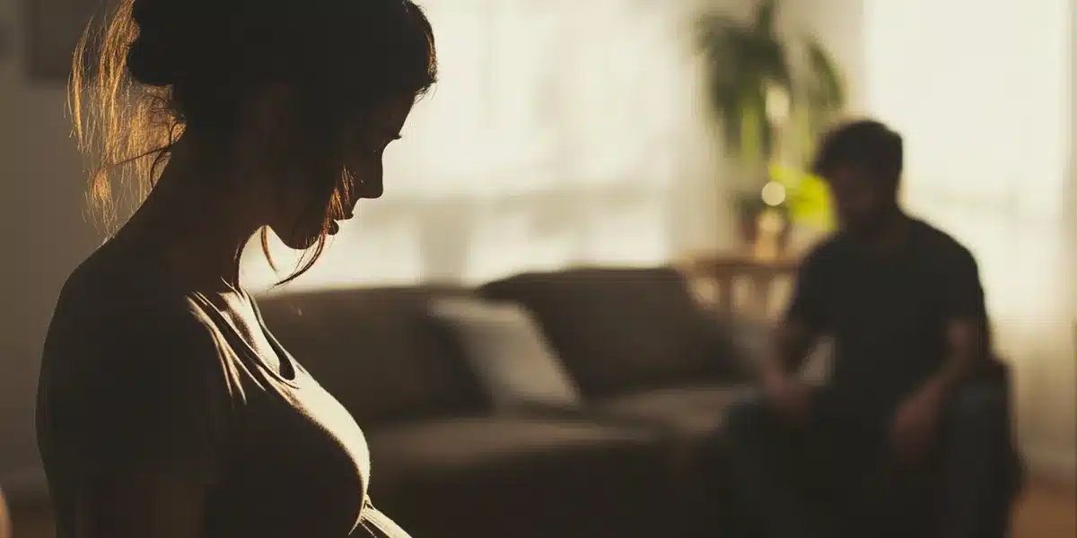 Femme enceinte regardant par la fenêtre