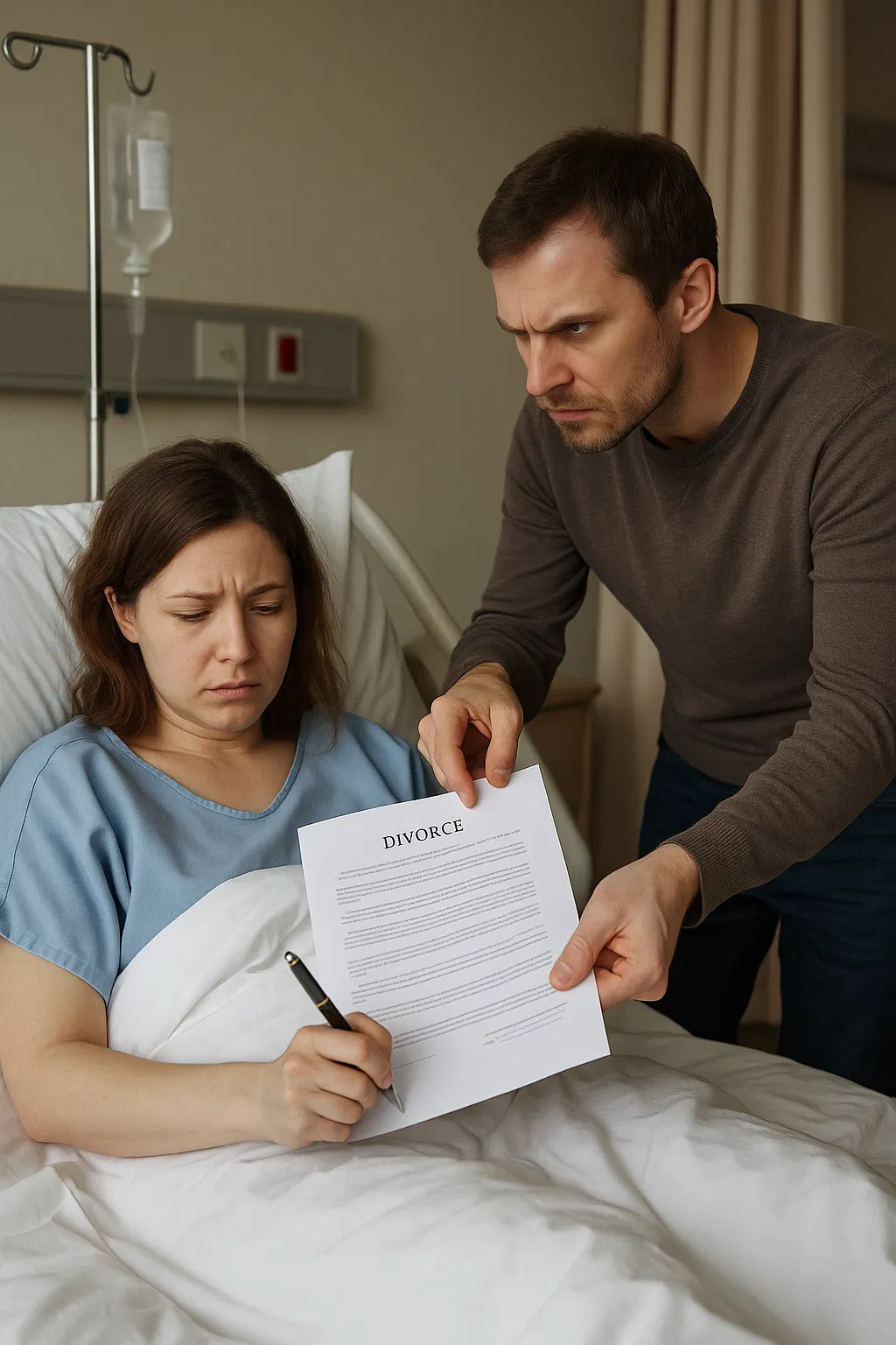 Elle signe les papiers du divorce depuis son lit d’hôpital : son mari n’avait pas prévu cette riposte