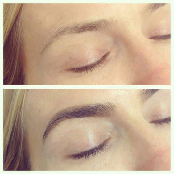Comparaison avant/après sur des sourcils clairs