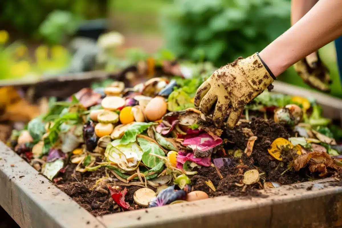 Bac à compost dans un jardin