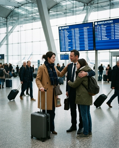 À l’aéroport, j’ai failli laisser tomber ma valise en voyant le bras de mon mari autour de la taille d’une jeune femme. Mais au lieu de crier, j’ai souri et dit : « Quelle surprise… grand frère, tu ne vas pas me la présenter ? »