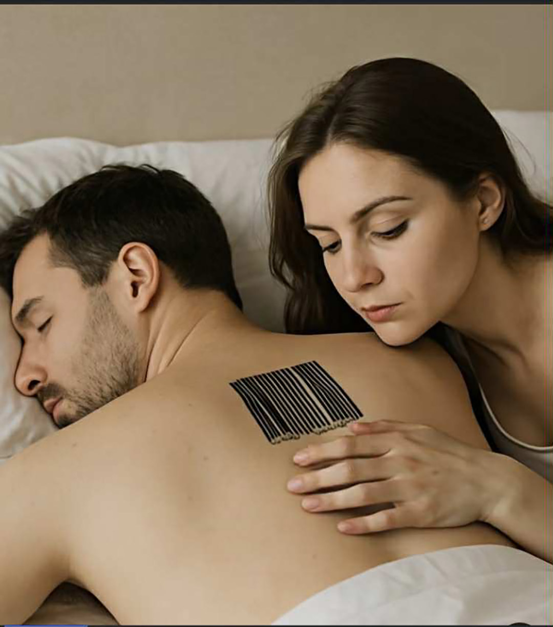 Alors que mon mari dormait, j’ai remarqué un étrange tatouage en forme de code-barres sur son dos : j’ai scanné le code et j’ai failli m’évanouir
