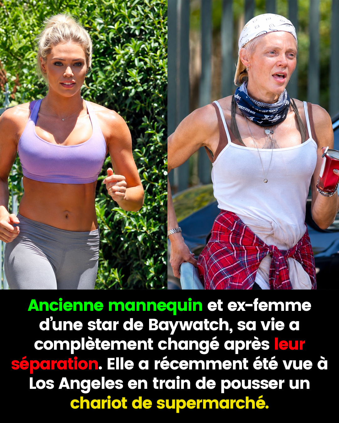 Ancienne épouse de la star de Alerte à Malibu, elle mène aujourd’hui une vie sans domicile fixe et a été vue à Los Angeles en train de pousser un chariot de supermarché