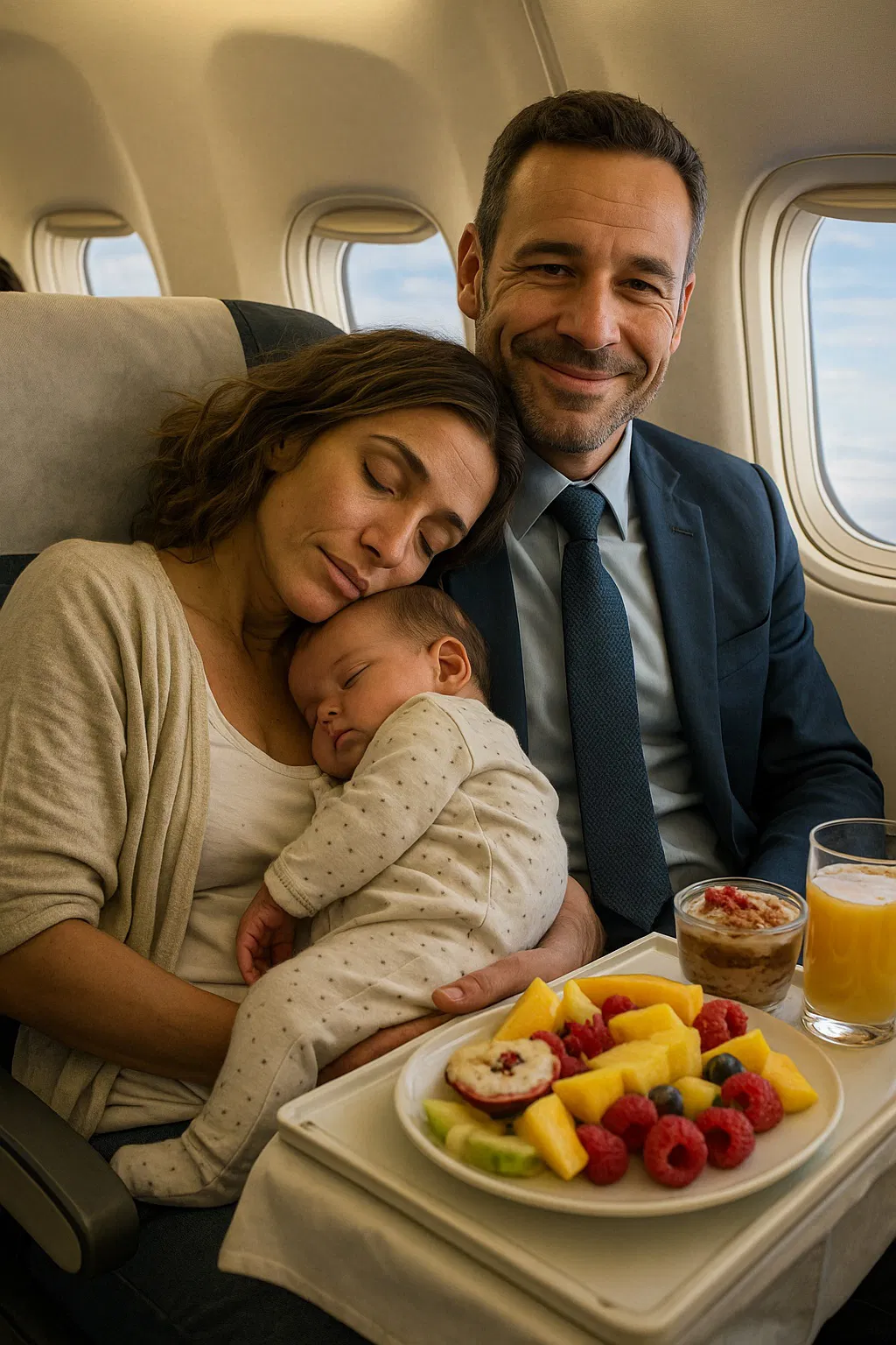 Épuisée, une maman s’endort avec son bébé sur l’épaule d’un homme — son réveil la laisse sans voix