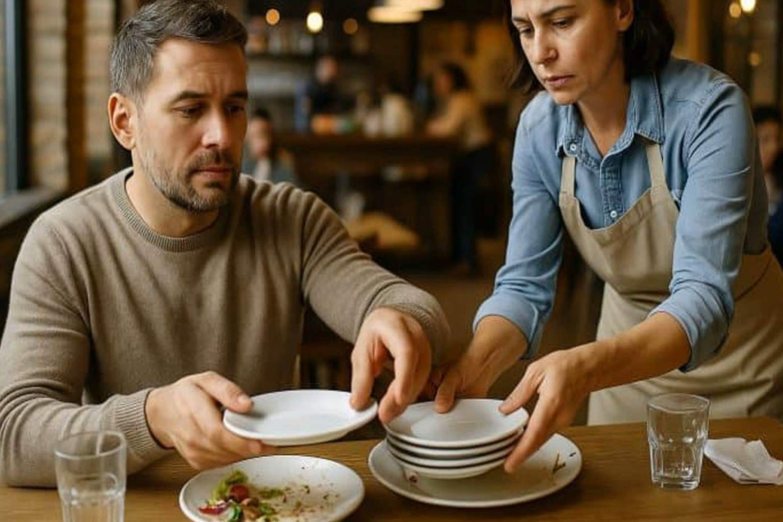Psychologie du quotidien : ce que révèle le fait d’aider un serveur à débarrasser la table