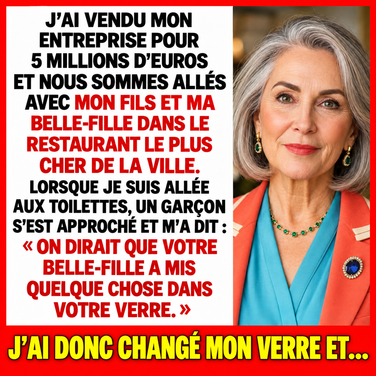 Elle remarque quelque chose dans son verre et fait un geste discret qui va bouleverser toute sa famille
