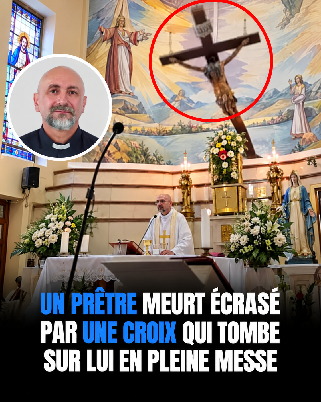 Un prêtre décède en pleine messe retransmise en direct après qu'un crucifix géant se détache du mur