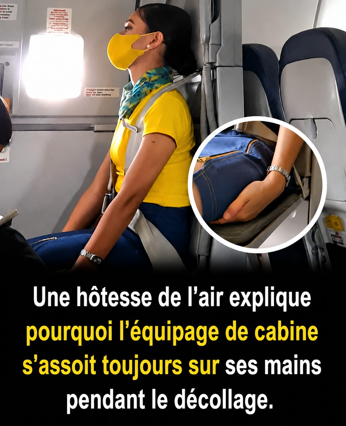 Hôtesses de l'air : voici pourquoi elles glissent leurs mains sous leurs cuisses au décollage et à l'atterrissage
