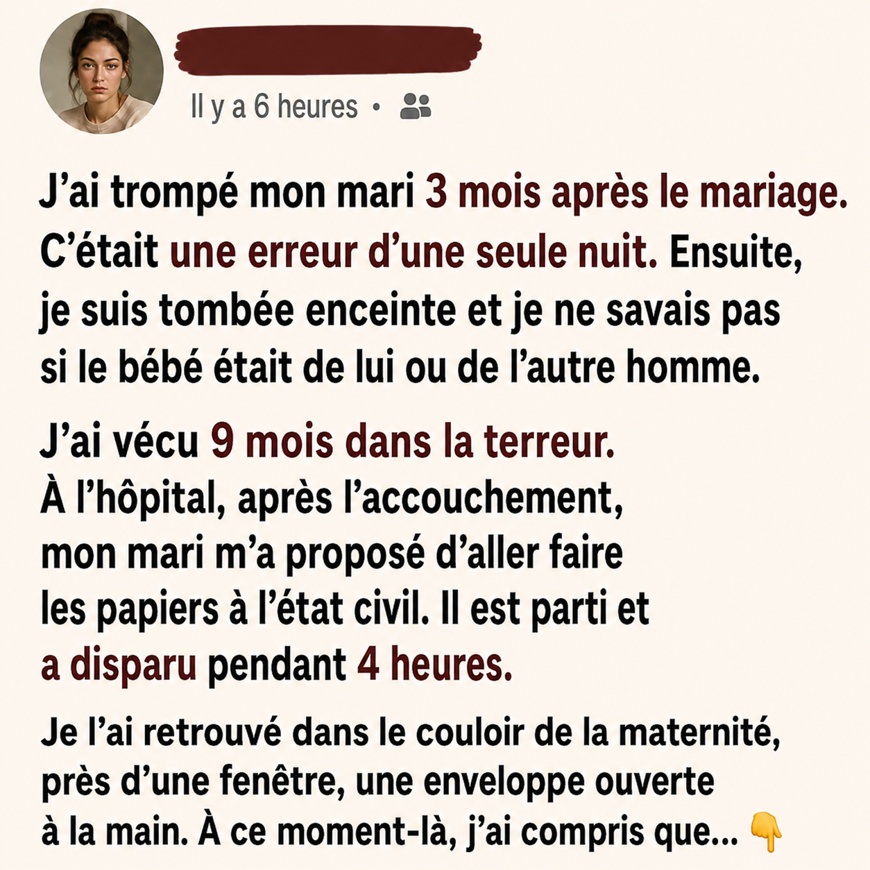 Elle a trahi son mari et le jour de la naissance de leur fille, il lui a tendu une enveloppe