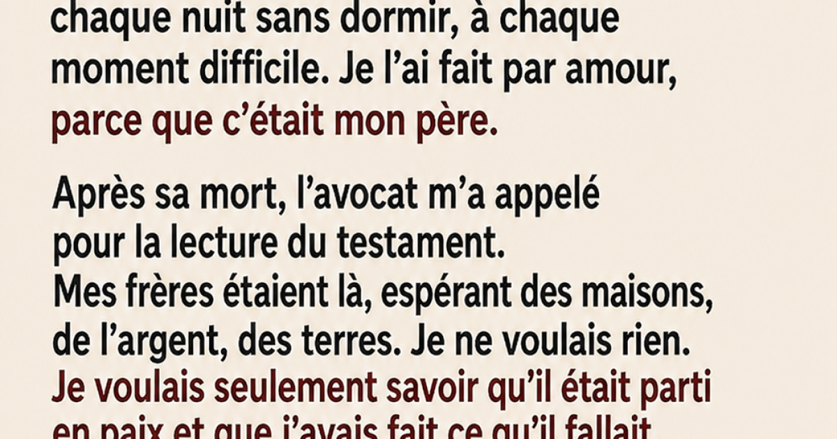 Elle soigne son père pendant 5 ans et n'hérite que d'une montre brisée : la vérité derrière ce testament va vous bouleverser