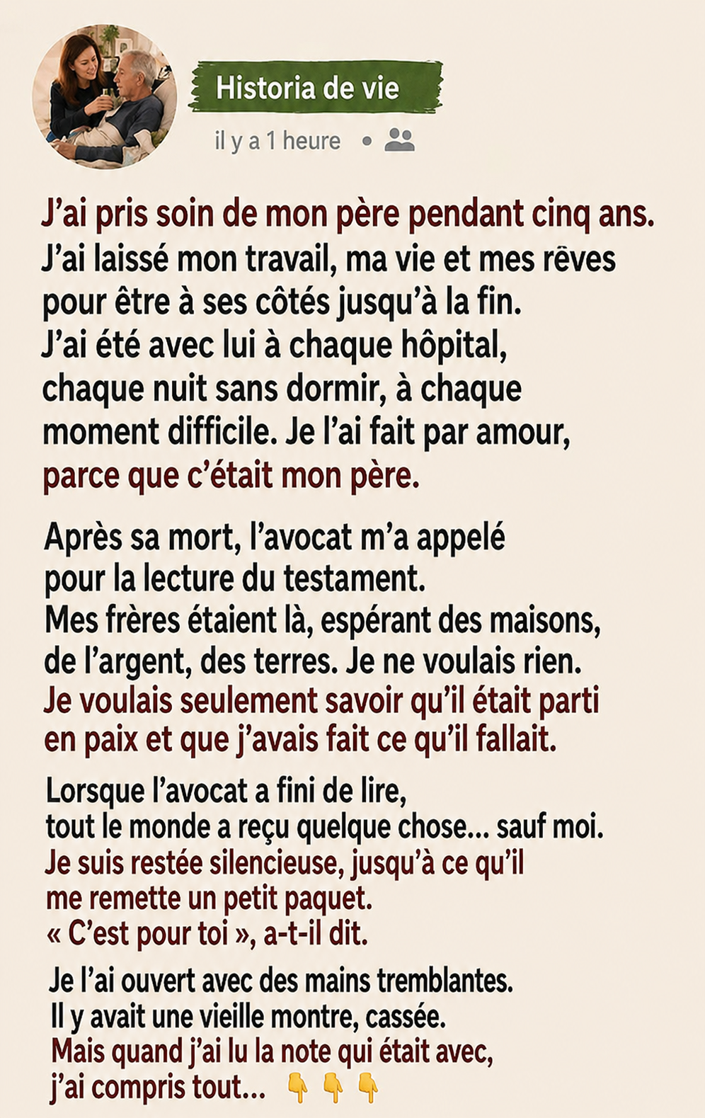 Elle soigne son père pendant 5 ans et n'hérite que d'une montre brisée : la vérité derrière ce testament va vous bouleverser