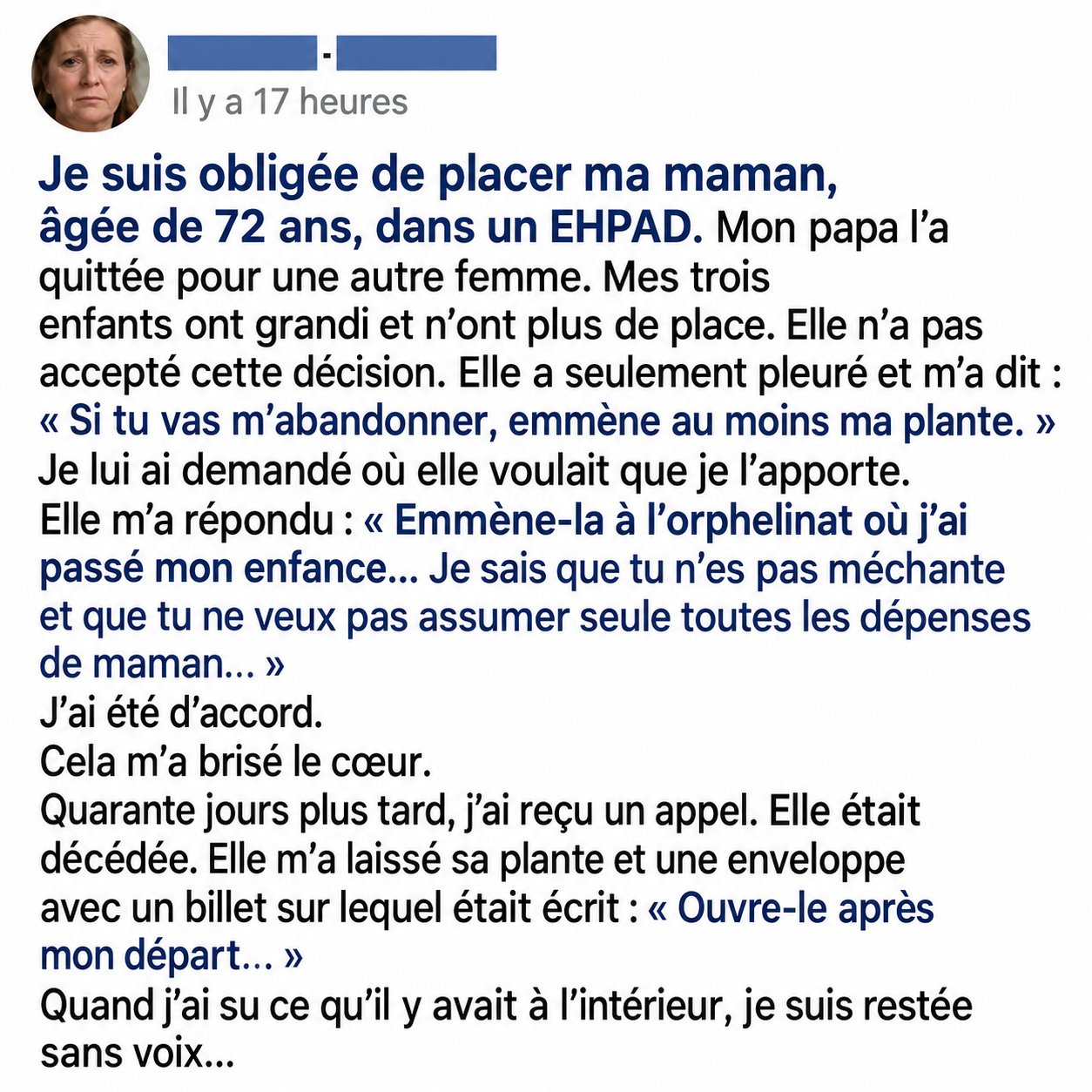 Elle cachait une lettre dans une plante : le secret de cette maman de 72 ans va vous briser le cœur