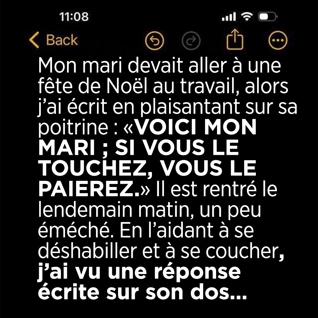 J’ai écrit un message en plaisantant sur la poitrine de mon mari avant sa fête de Noël au travail, et j’ai reçu une réponse inattendue