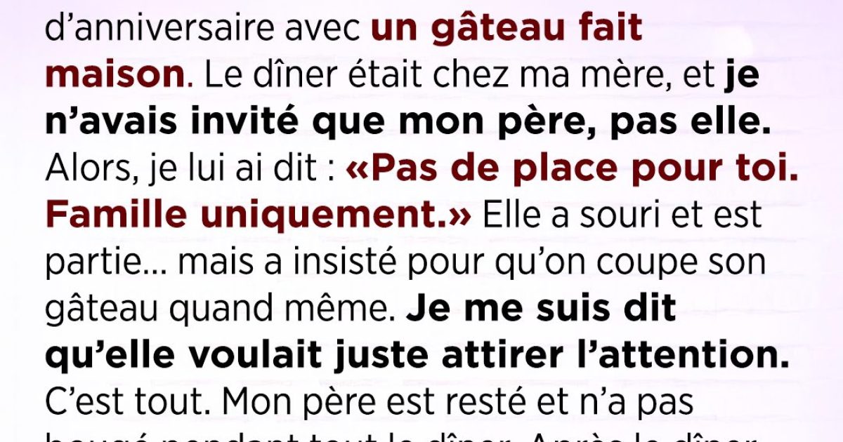 J’ai mis ma belle-mère à la porte de ma fête d’anniversaire — ce qui était caché dans le gâteau m’a brisée