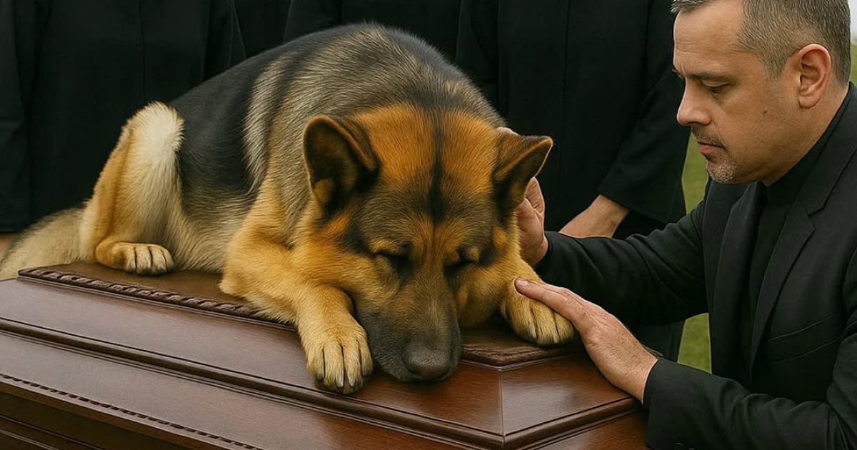 Le chien a sauté sur le cercueil de son maître et y est resté allongé, immobile… jusqu’à ce que les personnes présentes remarquent quelque chose de terriblement inquiétant