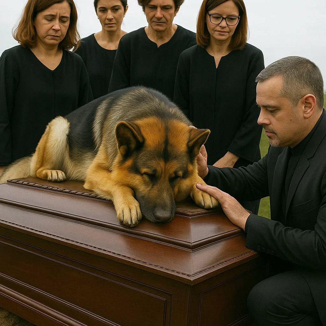 Le chien a sauté sur le cercueil de son maître et y est resté allongé, immobile… jusqu’à ce que les personnes présentes remarquent quelque chose de terriblement inquiétant