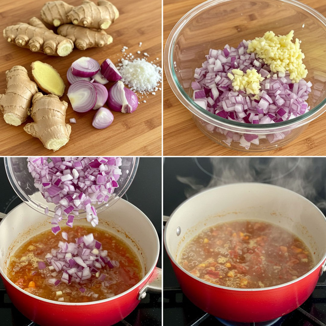 Les bienfaits du Miel, jus de citron, oignon, ail et gingembre râpé