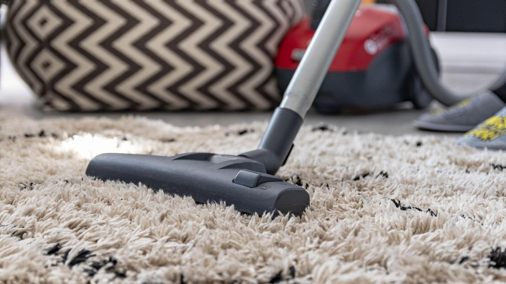 Personne utilisant un aspirateur dans un salon