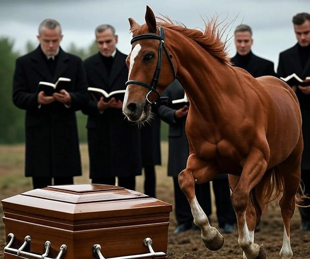 Lors des funérailles, un cheval surgit des bois et se précipita droit vers le cercueil ; les personnes présentes furent bouleversées en découvrant la raison d’un tel geste