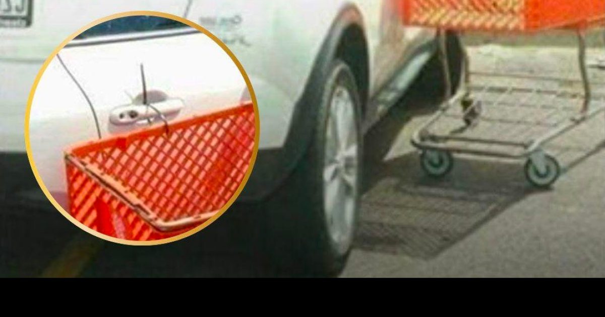 Mal garé sur le parking d’un supermarché, un automobiliste retrouve sa voiture attachée à un caddie