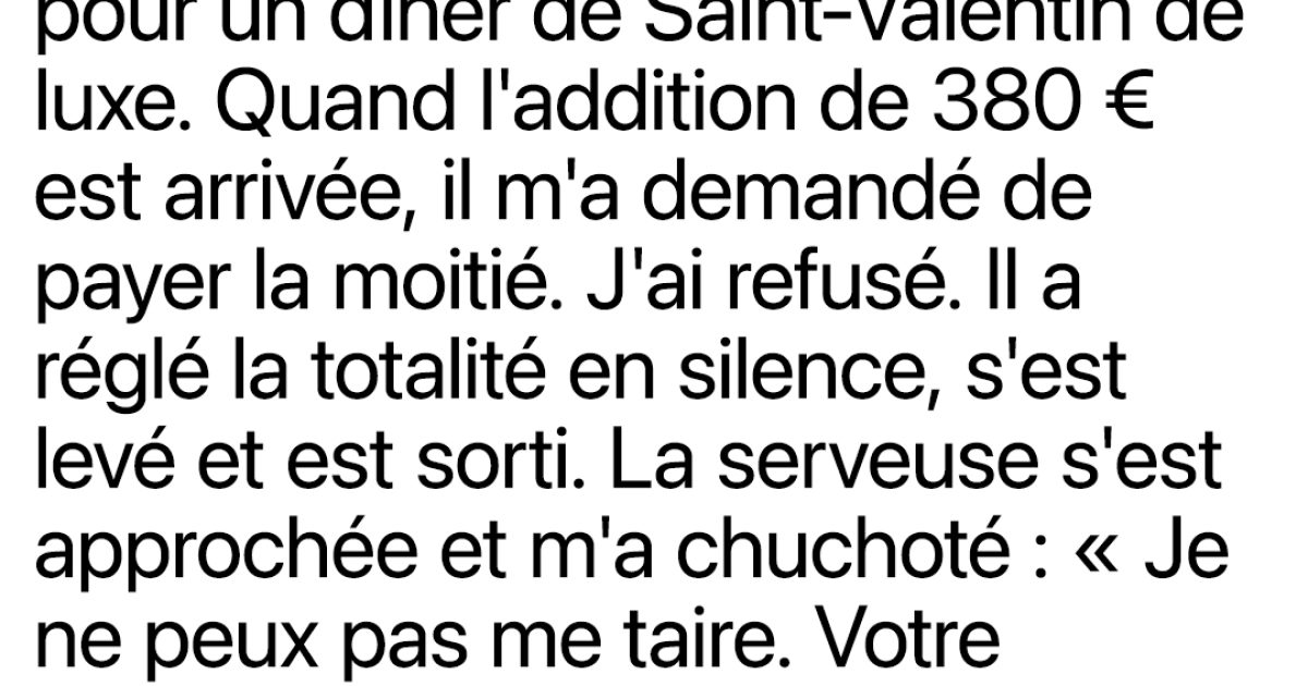 Mon copain m'a demandé de partager l'addition de la Saint-Valentin — ce qui s'est passé ensuite a mis fin à notre relation de 7 ans