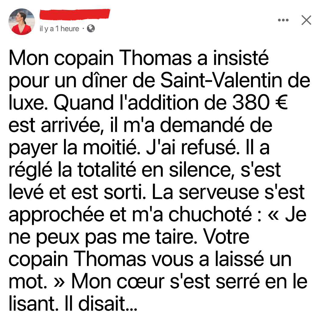 Mon copain m'a demandé de partager l'addition de la Saint-Valentin — ce qui s'est passé ensuite a mis fin à notre relation de 7 ans