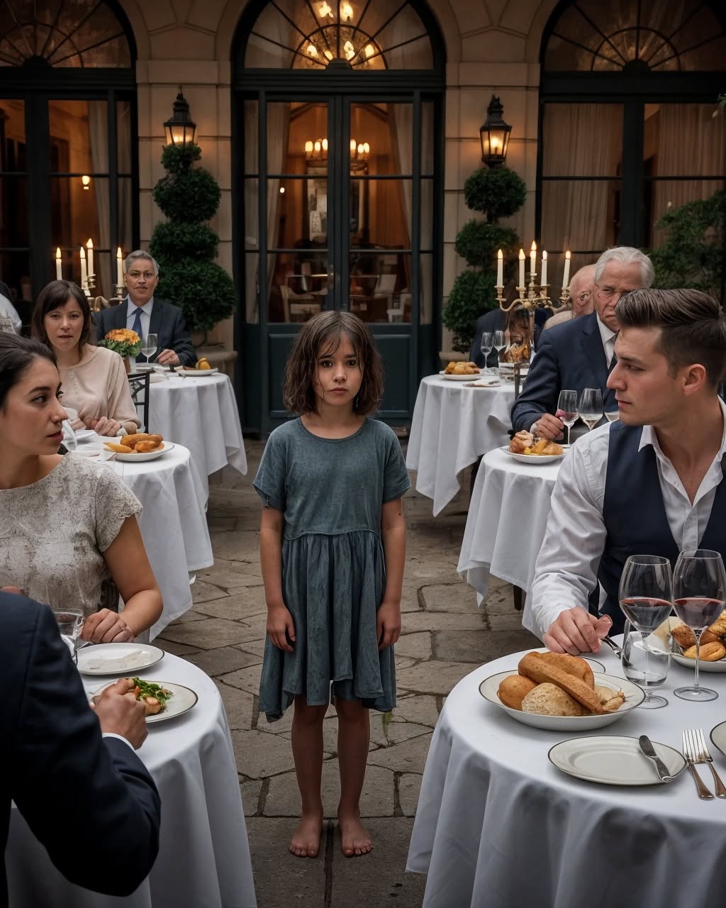 Monsieur… puis-je manger avec vous ? » demanda la jeune sans-abri à un homme riche — et ce qu’il fit ensuite émouvit toute l’assemblée aux larmes, bouleversant à jamais le cours de leurs vies