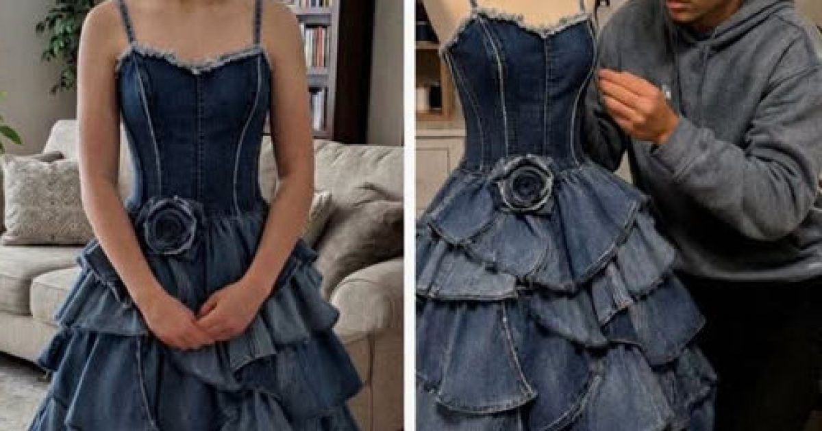 Il coud une robe de bal avec les jeans de leur maman disparue : ce que sa belle-mère n'avait pas prévu