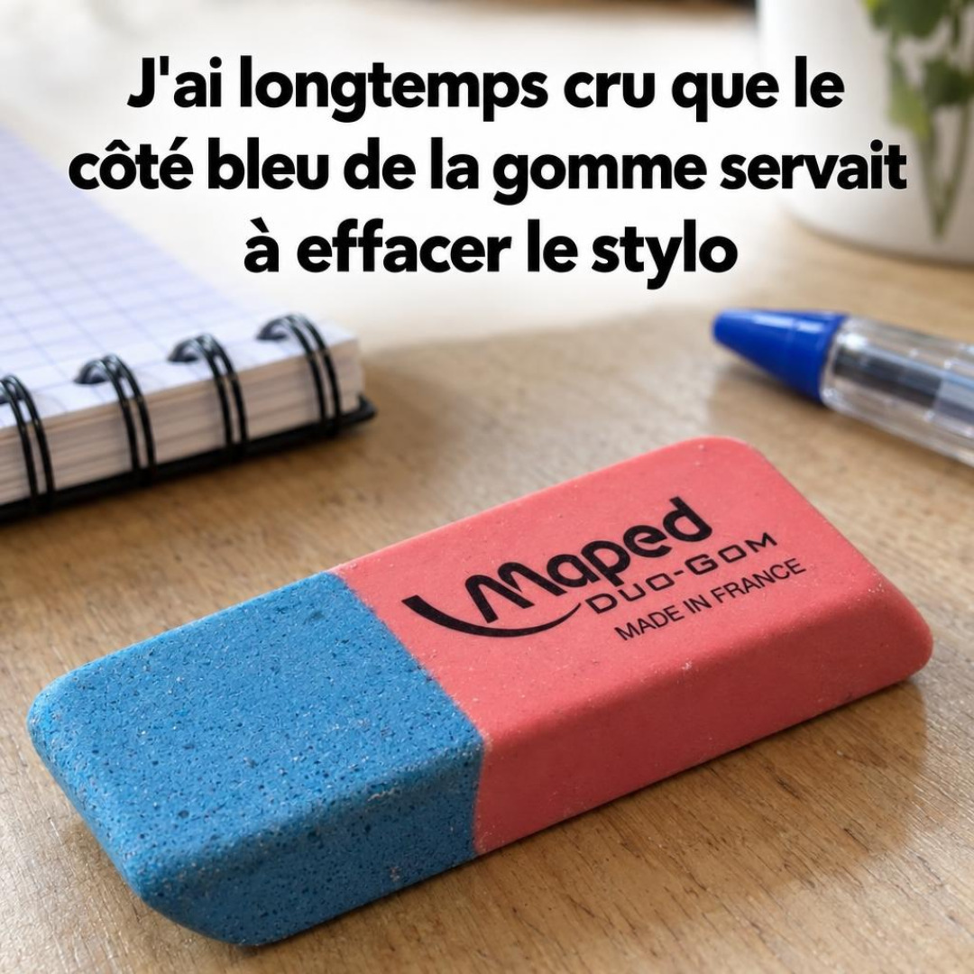 La partie bleue de la gomme bicolore : voilà enfin à quoi elle sert vraiment