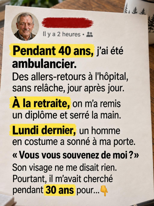 Il conduit des ambulances pendant 40 ans sans reconnaissance : un mois après sa retraite, un inconnu frappe à sa porte