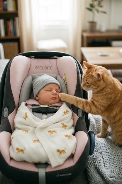 Première rencontre ! Un chaton rencontre un bébé, et sa réaction est absolument adorable. (Vidéo)