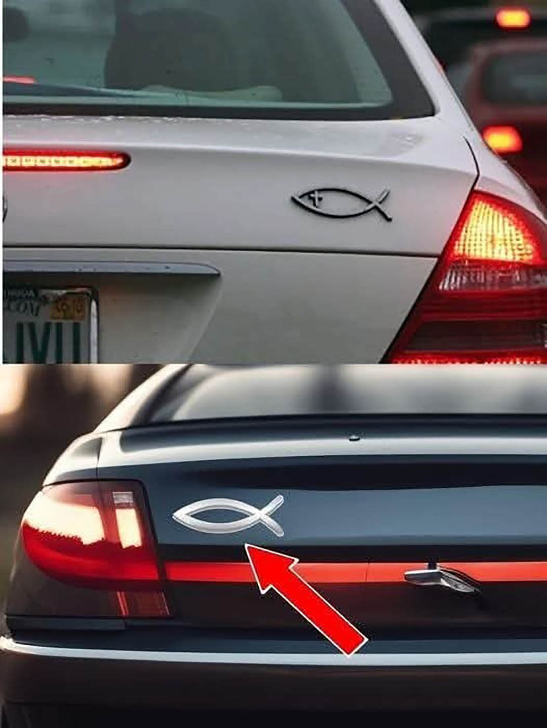 Que signifie un stickers de poisson à l’arrière de la voiture ?