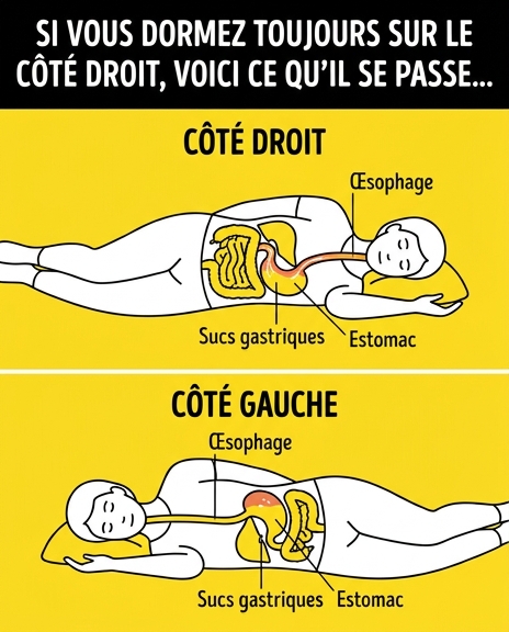 Quels sont les risques encourus lorsqu'on dort sur le côté droit ?