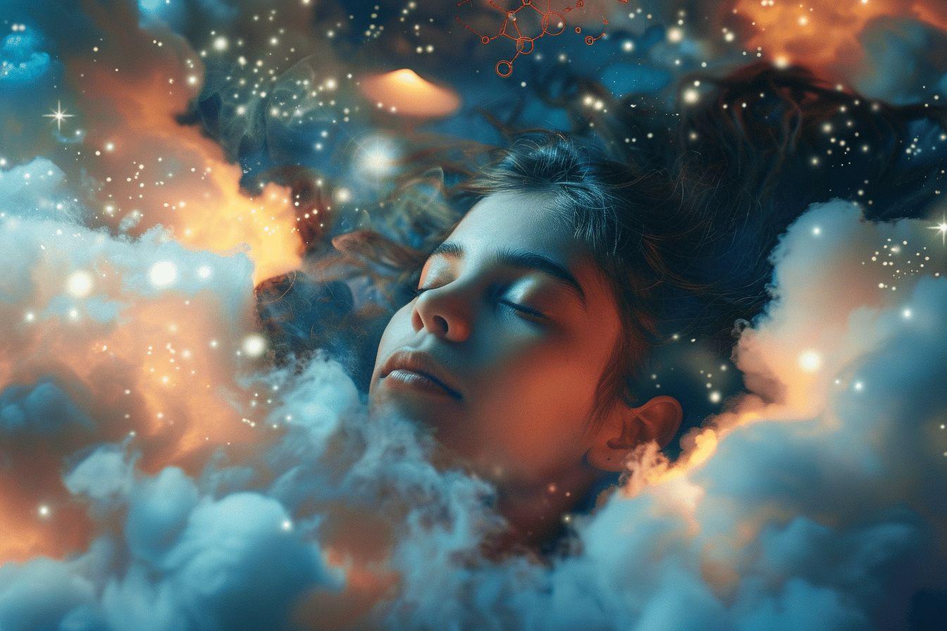 Personnage féminin rêvant sous les étoiles