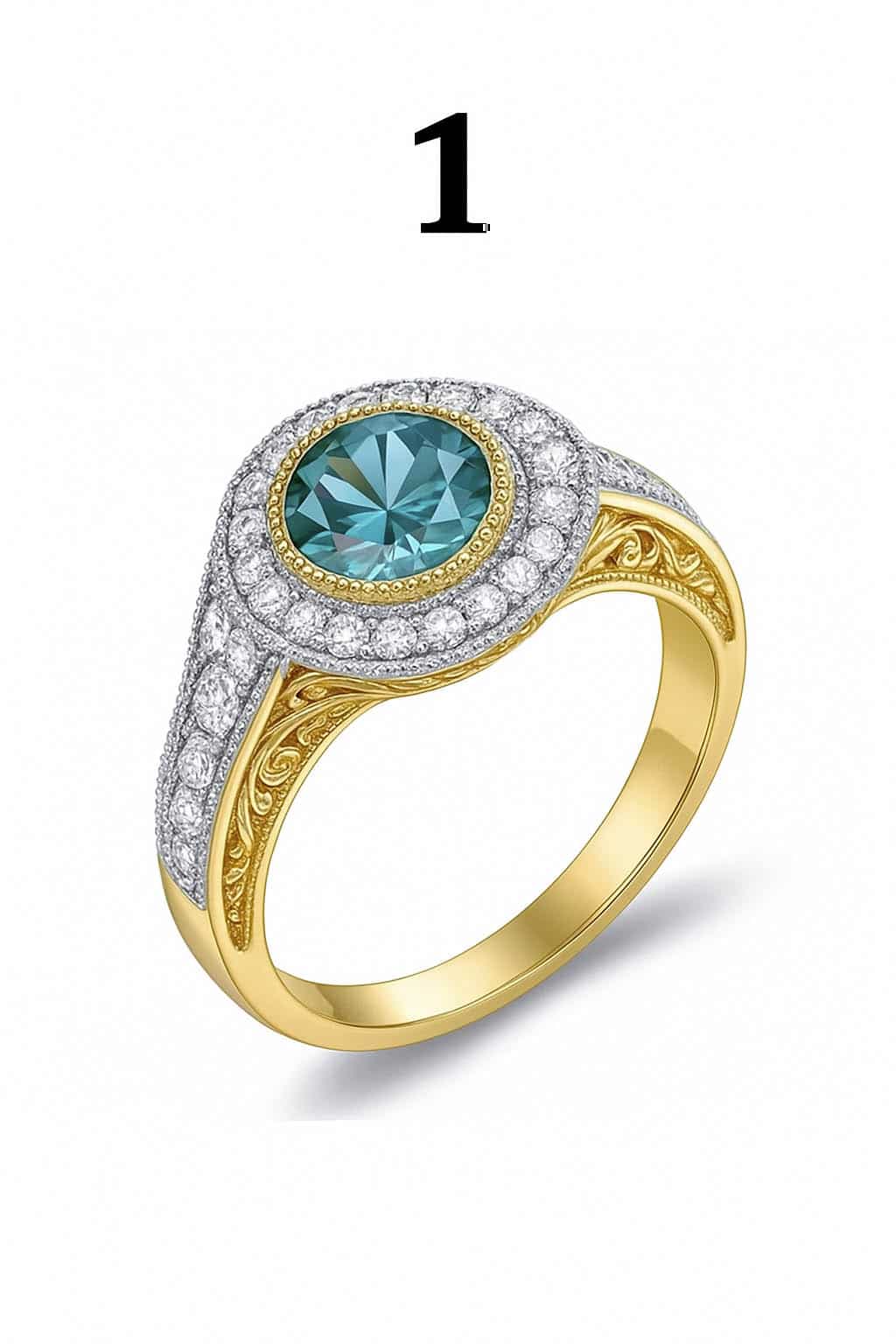 Ring with blue-green stone and golden highlights