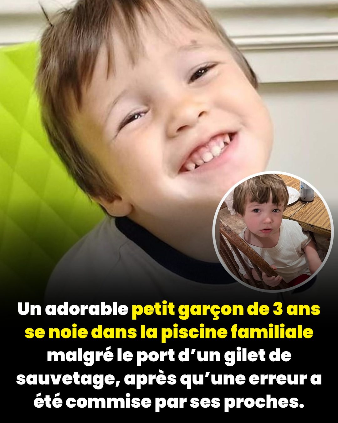 Un adorable petit garçon de 3 ans se noie dans la piscine familiale malgré le port d’un gilet de sauvetage, après qu’une erreur cruciale a été commise par ses proches