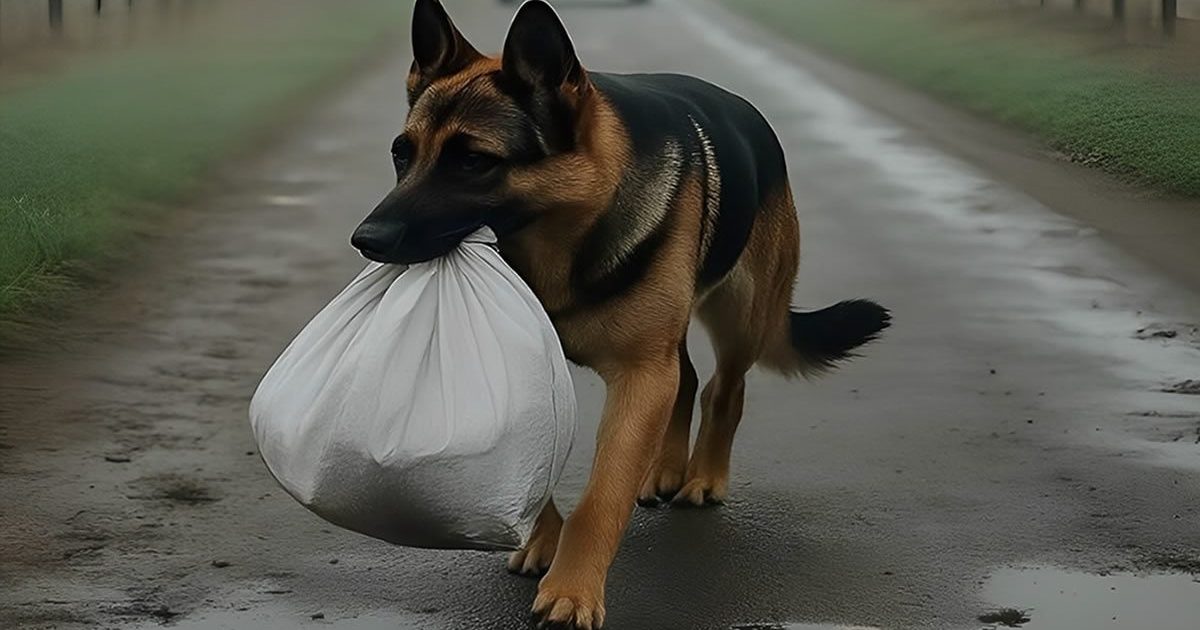 Un berger allemand portait un sac blanc — l’intervention d’un automobiliste mènera, quelques jours plus tard, à une révélation stupéfiante