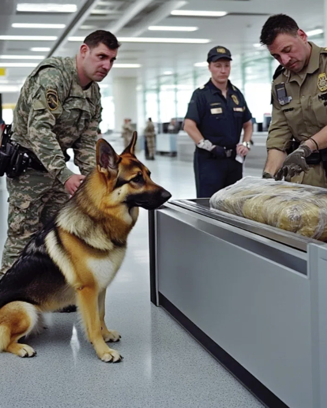 Un chien policier repère un colis à l’aéroport et commence à aboyer devant l’agent de sécurité