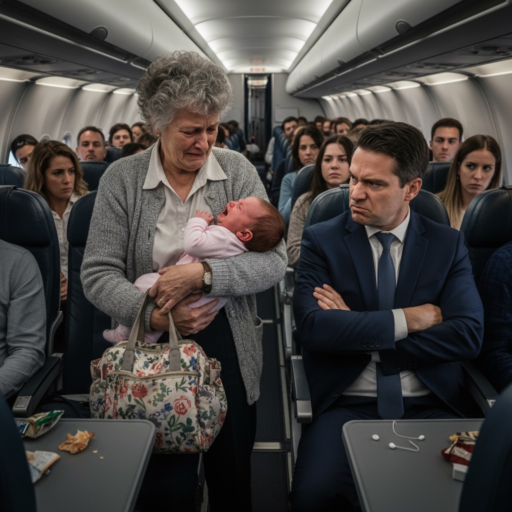 Un homme m’a chassée de mon siège dans l’avion à cause des pleurs de ma petite-fille — mais il ne s’attendait pas à voir qui allait prendre ma place