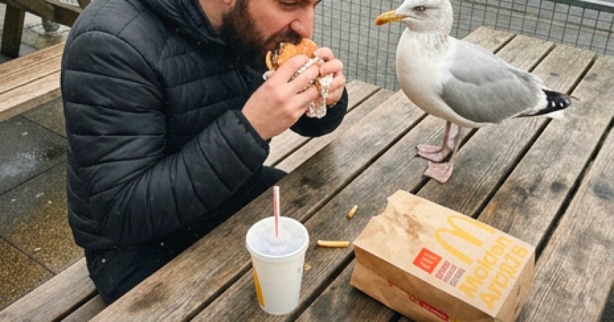 Un homme mord une mouette qui tentait de lui voler son repas acheté chez McDonald's