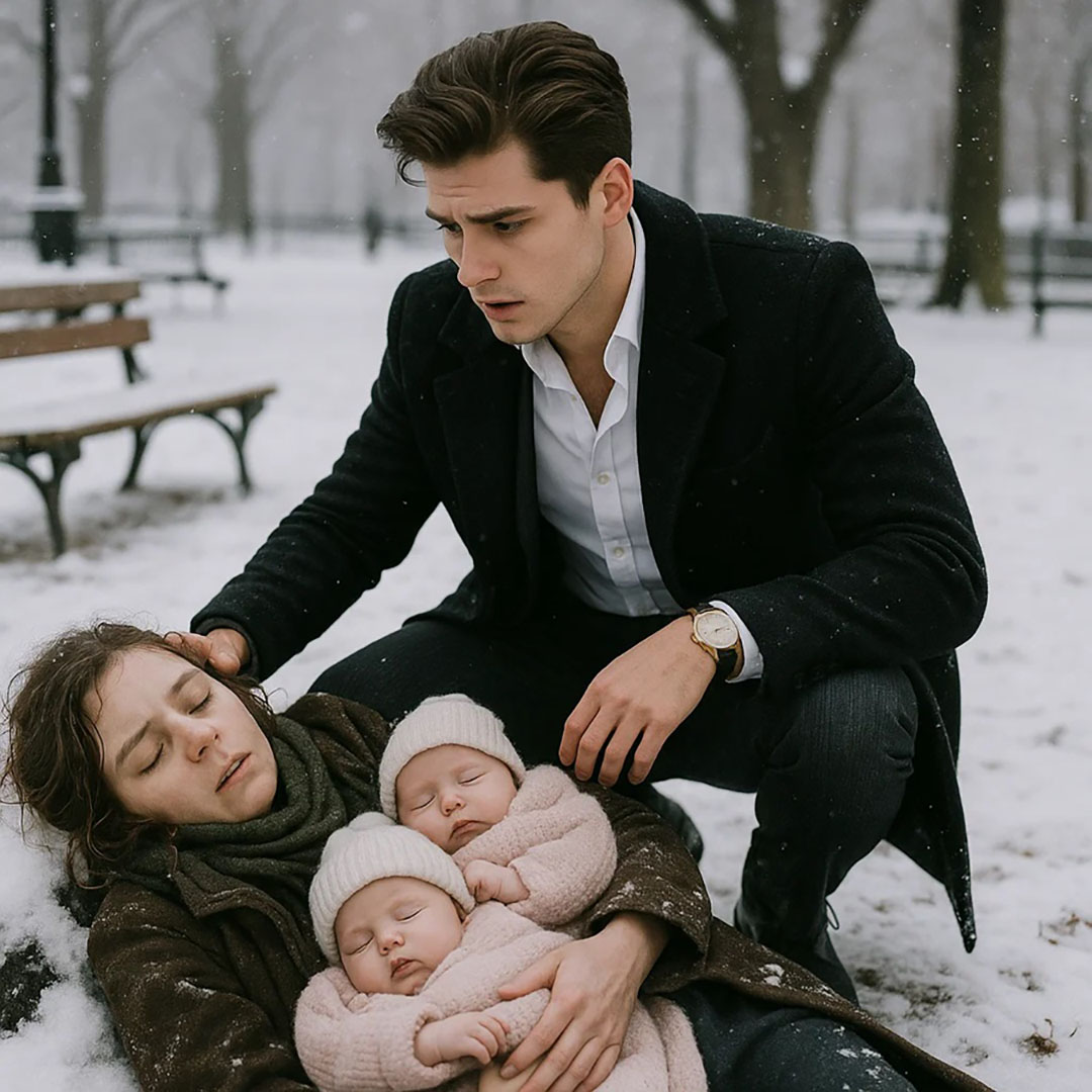 Un jeune homme riche découvre une fillette évanouie serrant contre elle deux bébés jumeaux dans une place enneigée