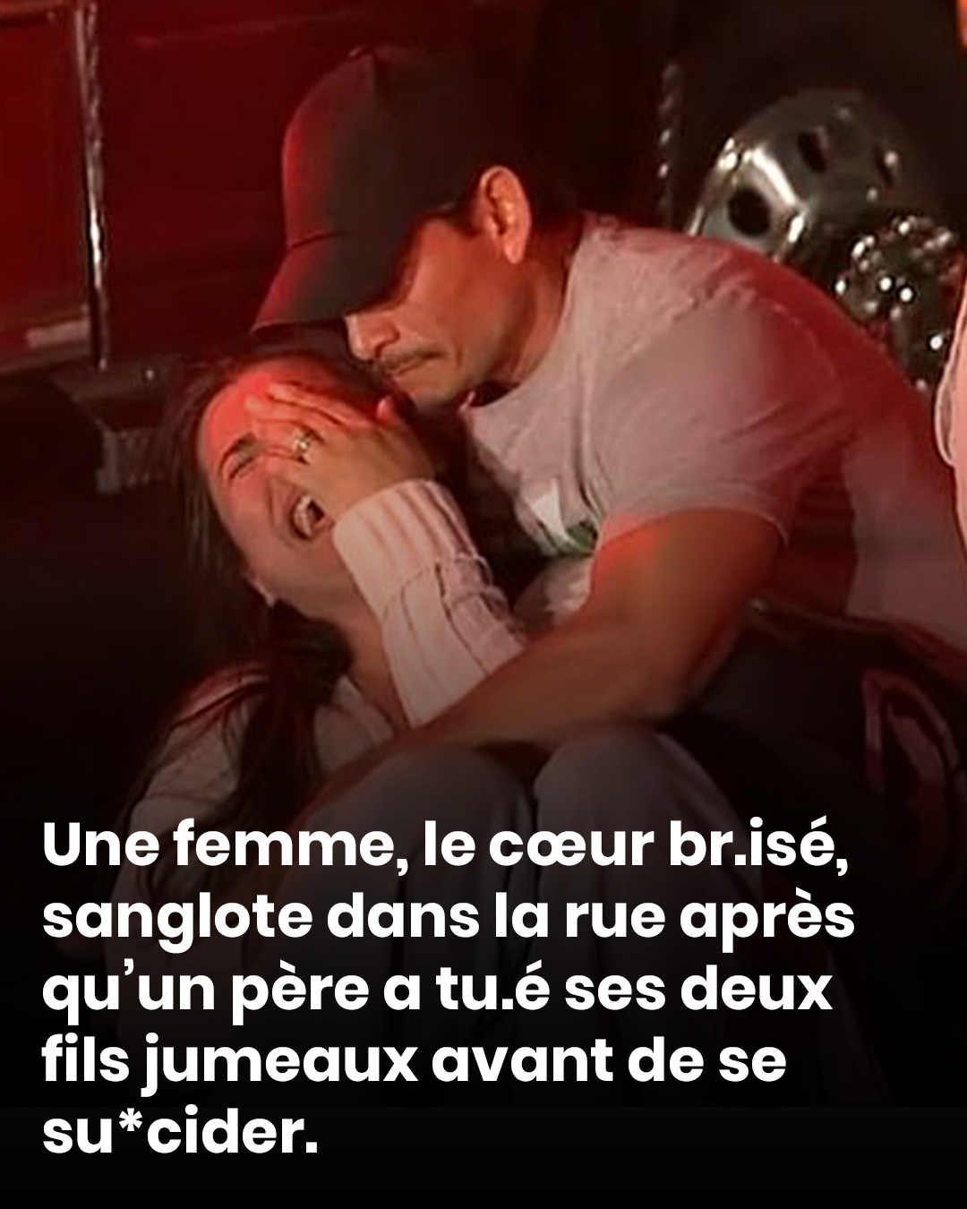 Une femme, le cœur brisé, sanglote dans la rue après qu’un père a tué ses deux fils jumeaux de 10 ans avant de se suicider lors d’une réunion de famille