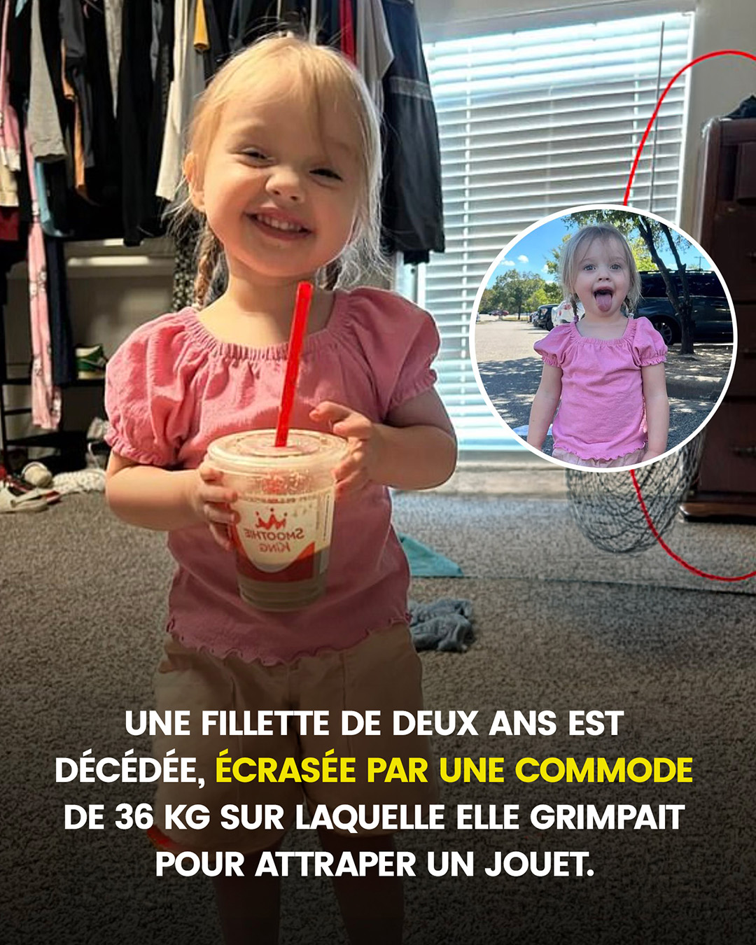 Une fillette de deux ans est décédée après avoir été écrasée par une commode de 36 kg qu’elle avait escaladée pour atteindre un jouet